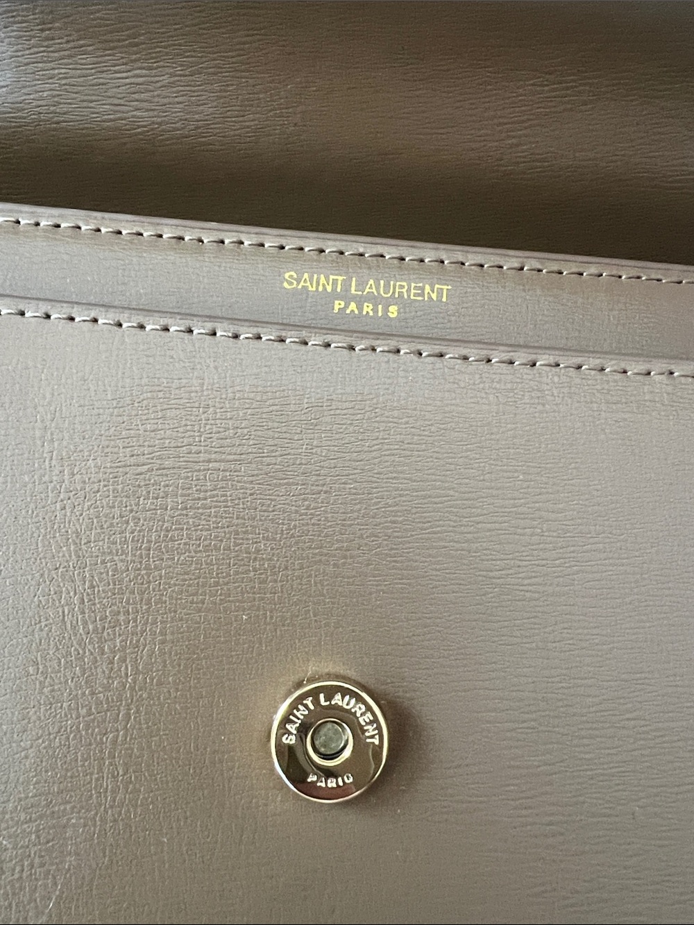 YSL Sunset Taupe Leather Chain Shoulder Bag with Gold YSL Logo - Picture 3 of 6